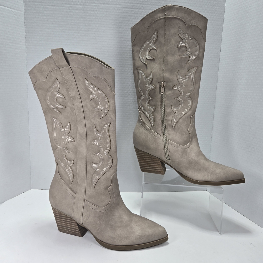 DV by Dolce Vita Karda Taupe Block Heeled Western Cowgirl Cowboy Boots Size 9 - Picture 2 of 14